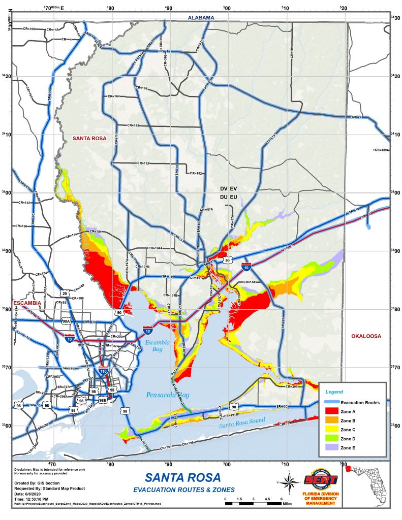 santa rosa county evacuation route