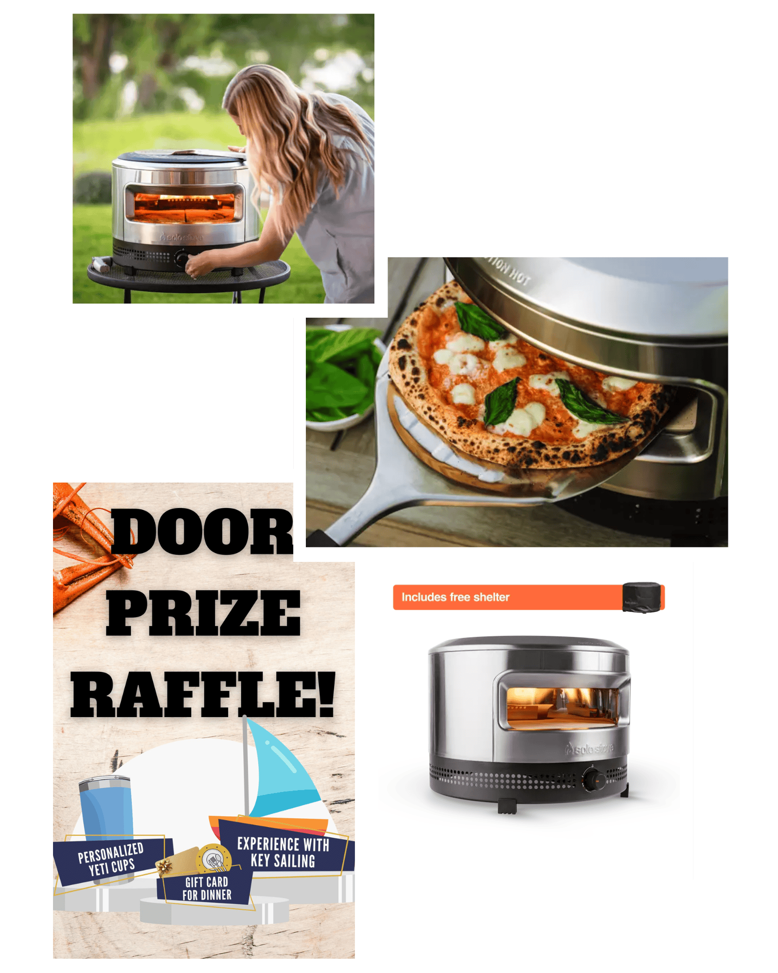 Solo Stove pizza oven and raffle prizes at The Talley Group crawfish boil event in