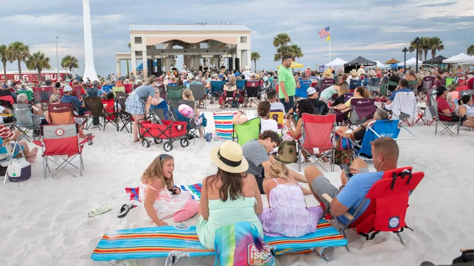 Casino Beach Pavilion with crowd enjoying Bands on the Beach concert, Pensacola Beach.