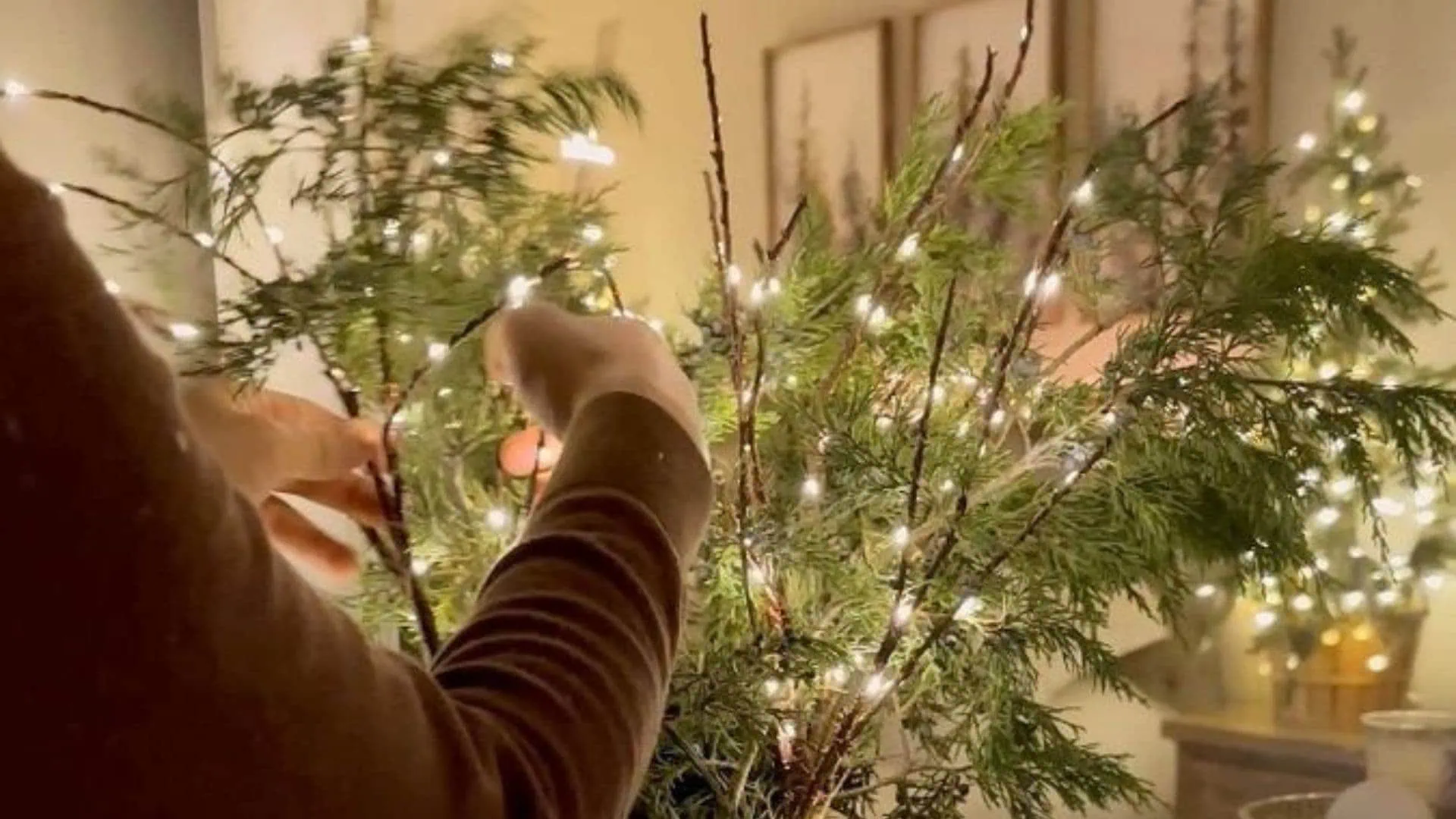 Subtle Christmas lights illuminating a small tree, balancing festive decor for home selling in Gulf